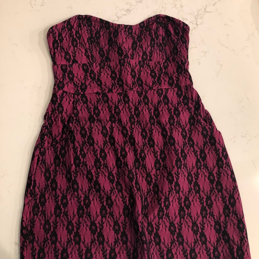 Lace bustier strapless mini dress (90s)
